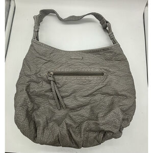 Marc Ecko Red Pebbled Leather Hobo Shoulder Bag Gray Whipstitch